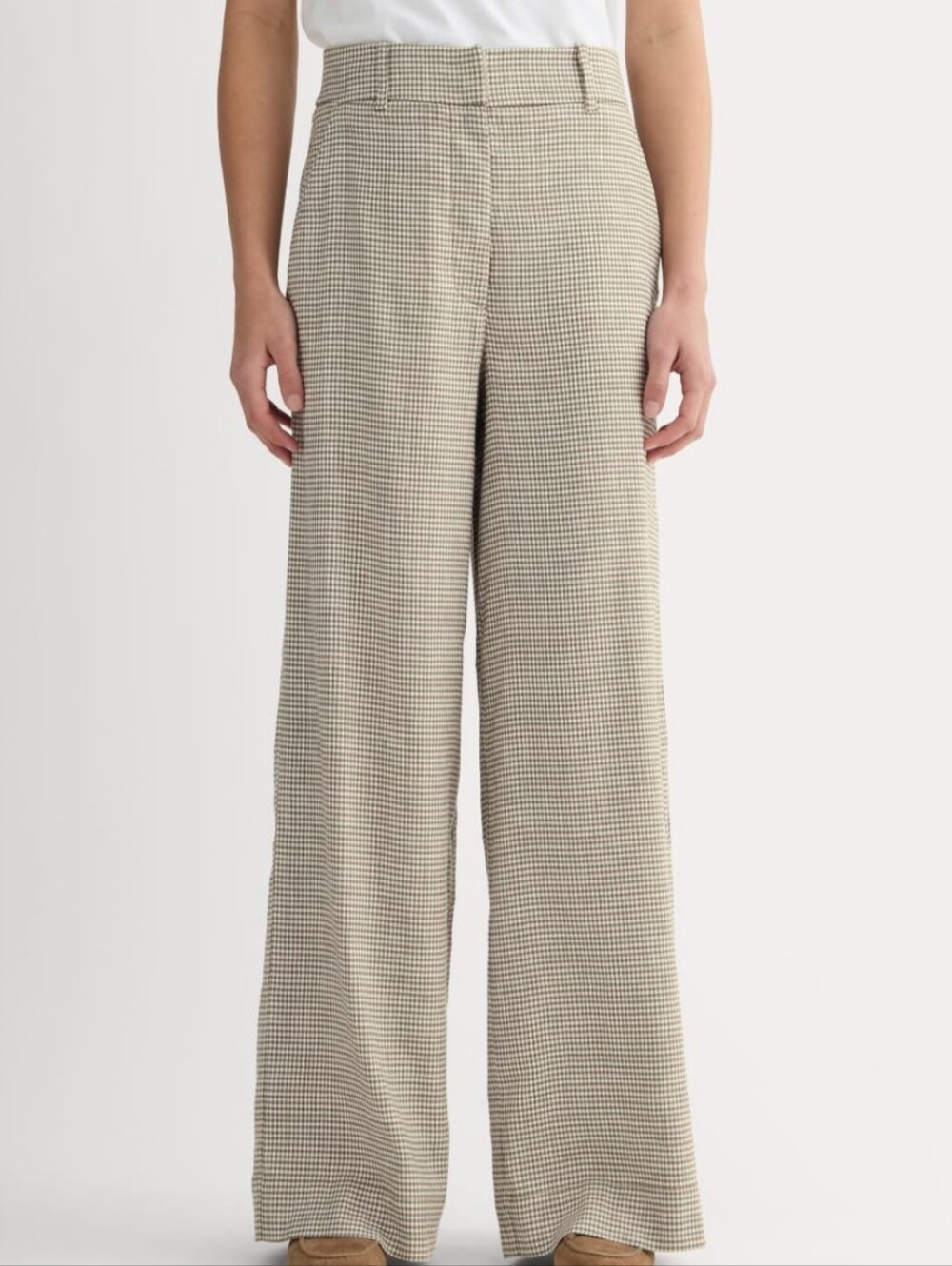 Everlane The Wide-Leg Pant in Stretch Linen - Deep Taupe Gingham